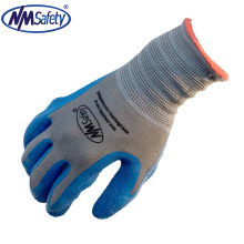 NMSAFETY 13 gauge grey polyester liner blue crinkle latex coated garden work glove EN388